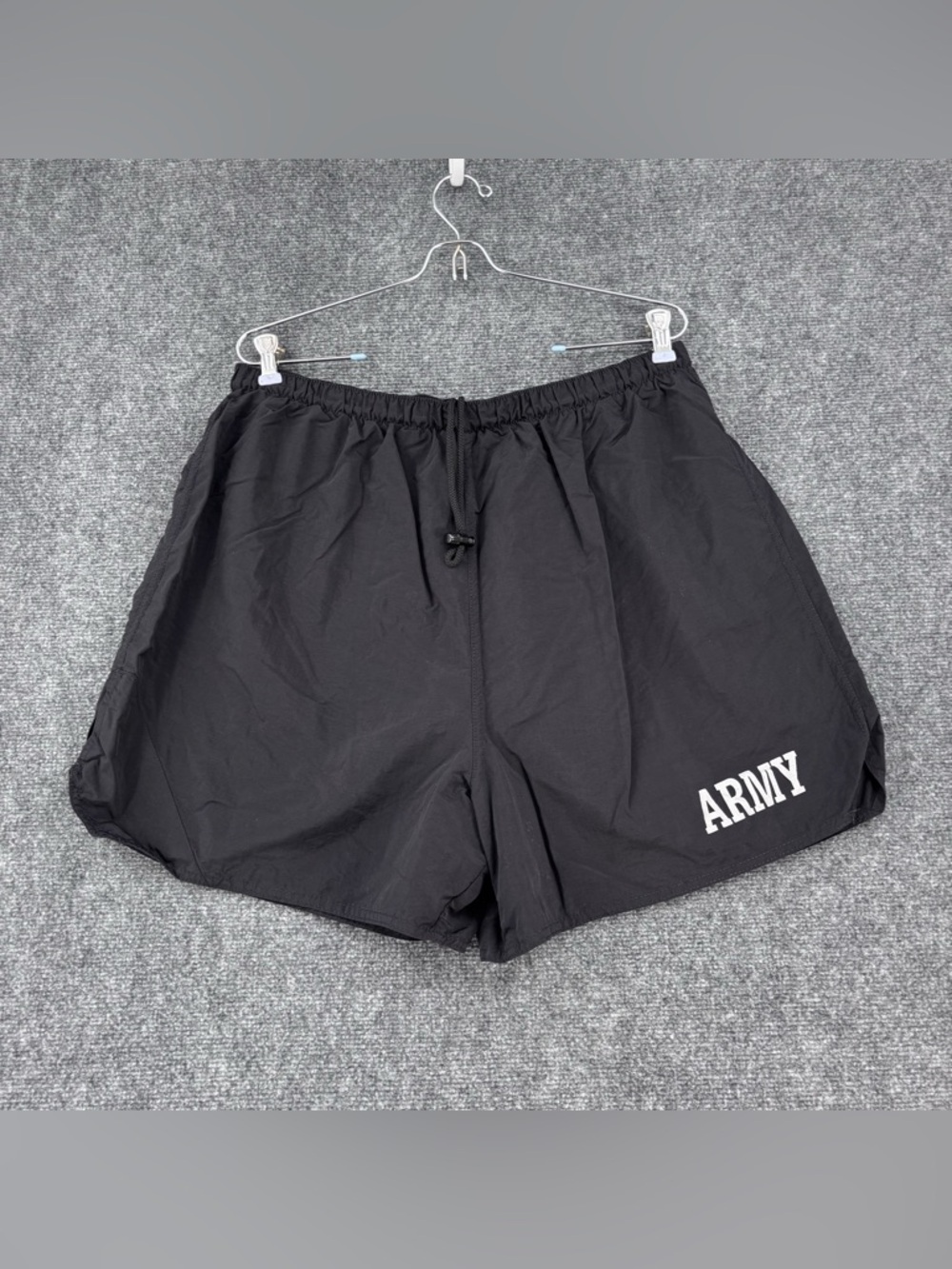 Men’s Large Black Nylon Shell Army PT Training Shorts Lined 5” Inseam Adjustable